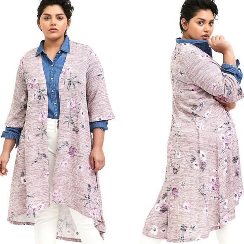 1X New Torrid Mauve Floral Hacci Hi Lo Kimono Top
